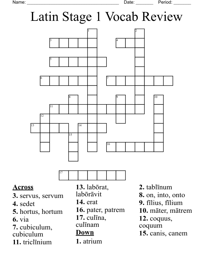 Latin Stage 1 Vocab Review Crossword