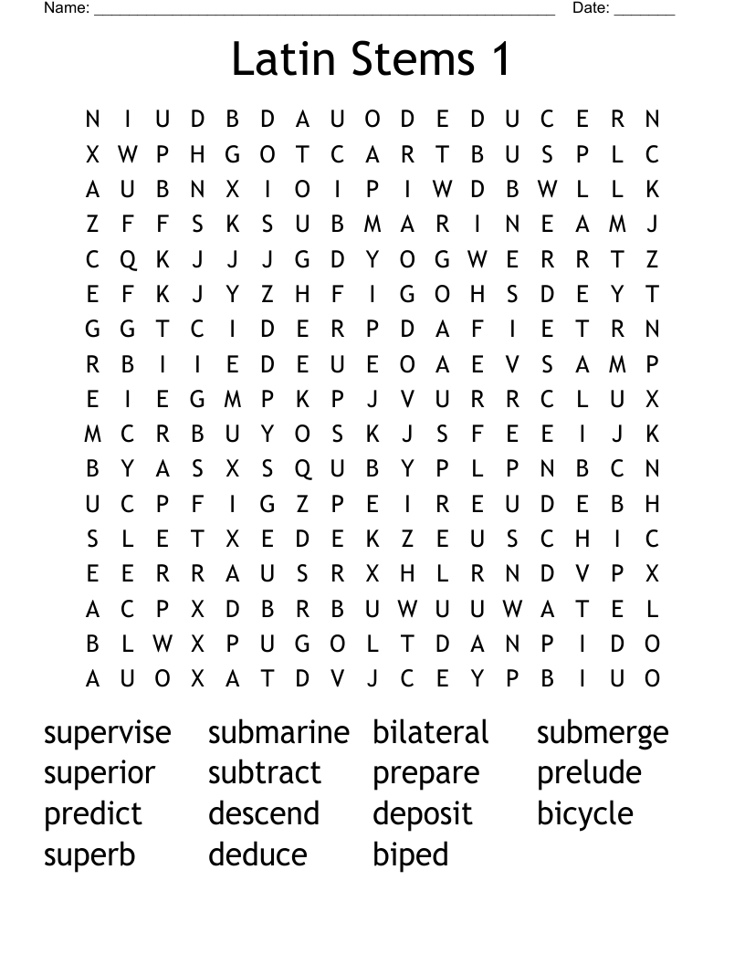 Latin Stems 1 Word Search