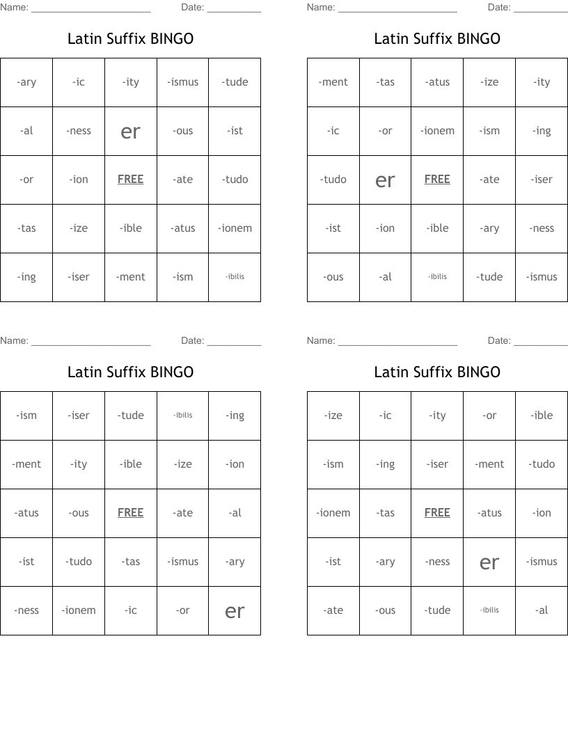 Latin Suffix BINGO
