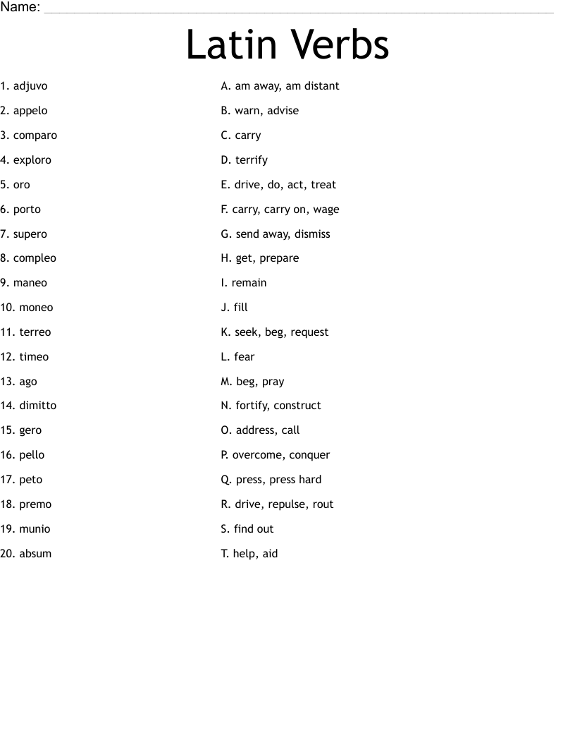 Latin Verbs Worksheet