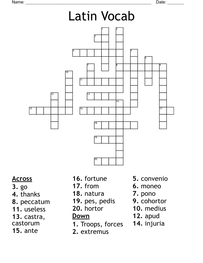 Latin Vocab Crossword