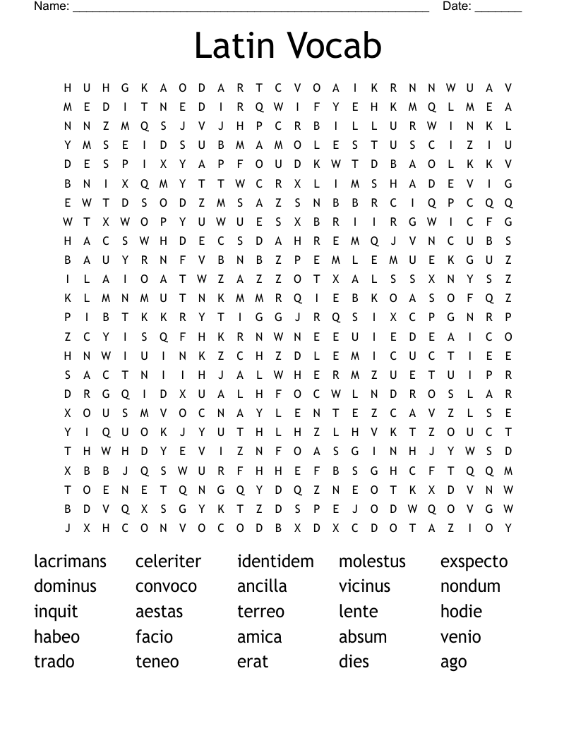 Latin Vocab Word Search