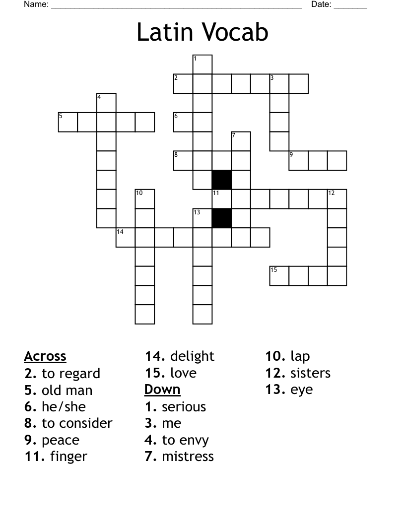 Latin Vocab Crossword