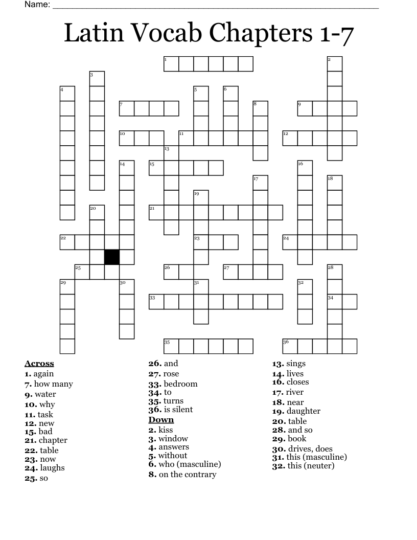 Latin Vocab Chapters 1-7 Crossword