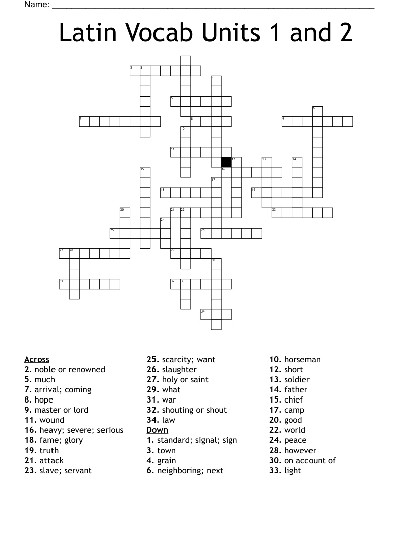 Latin Vocab Units 1 and 2 Crossword