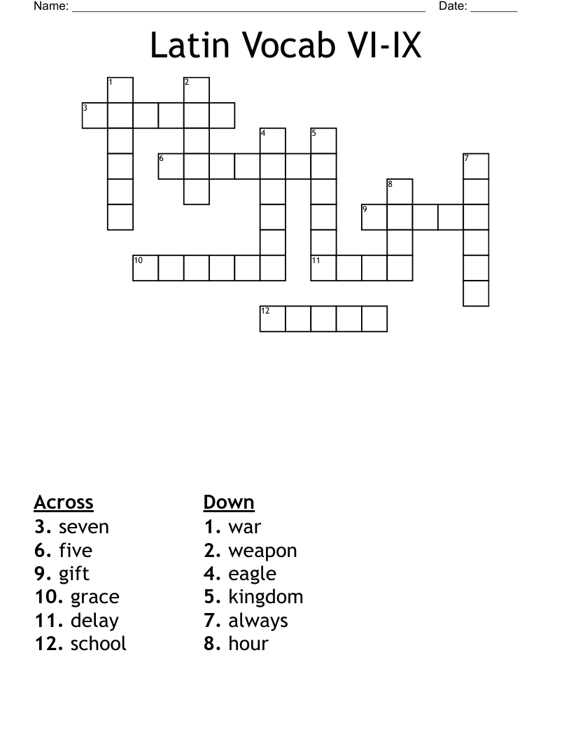 Latin Vocab VI-IX Crossword