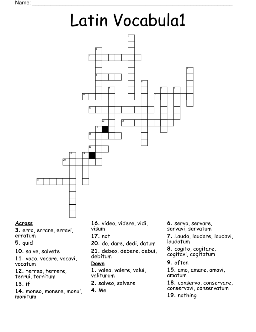 Latin Vocabula1 Crossword