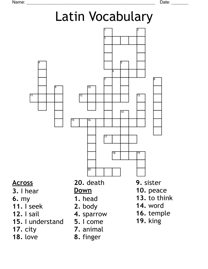 Latin Vocabulary Crossword