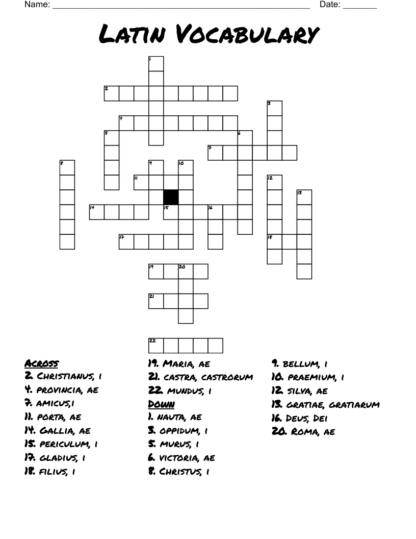 Latin Vocabulary Crossword