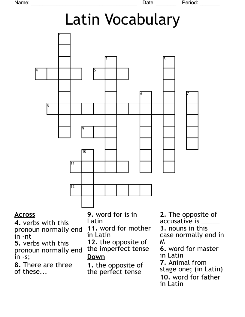 Latin Vocabulary Crossword