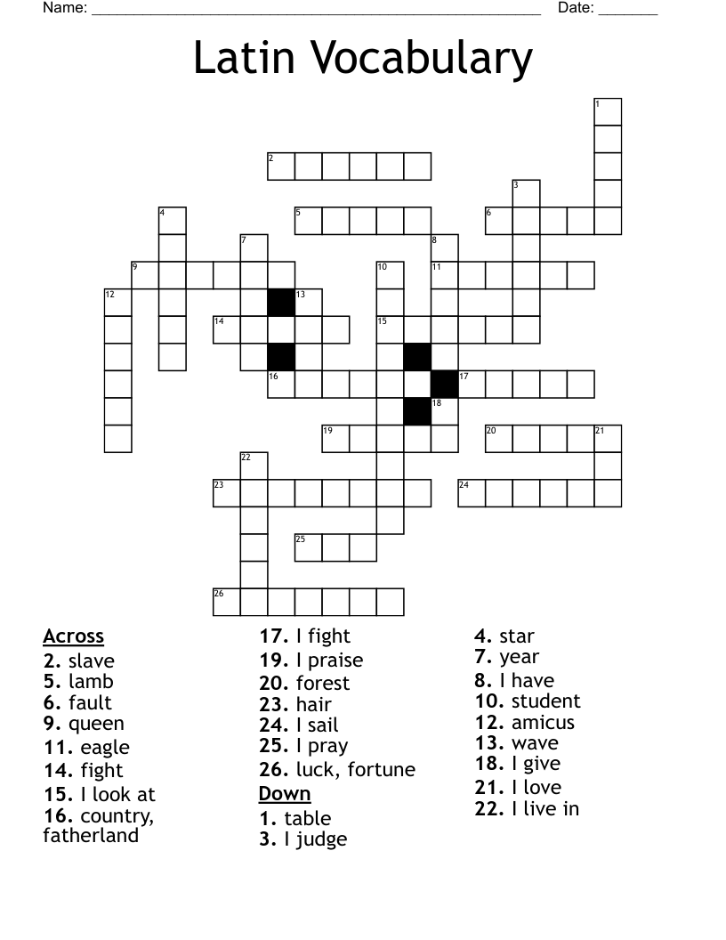 Latin Vocabulary Crossword