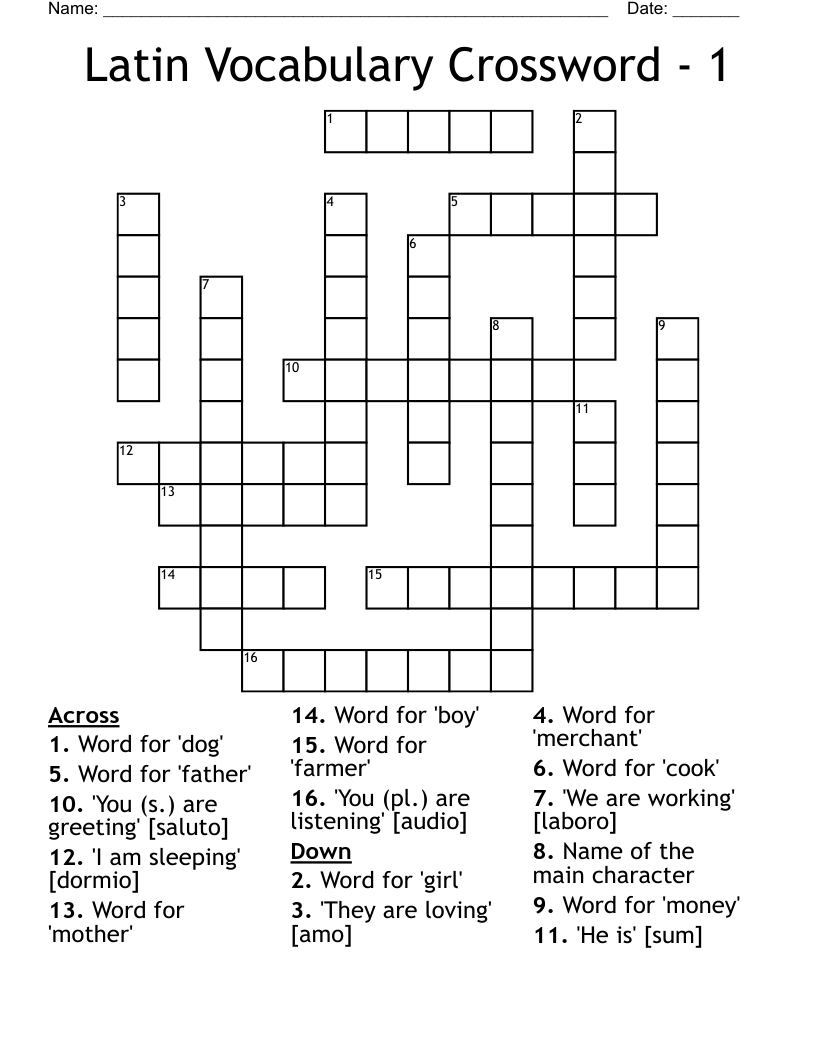 Latin Vocabulary Crossword - 1