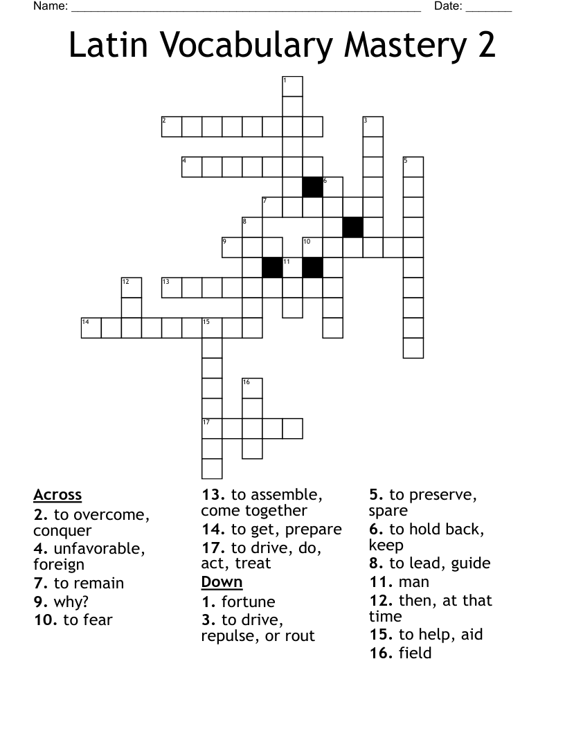 Latin Vocabulary Mastery 2 Crossword