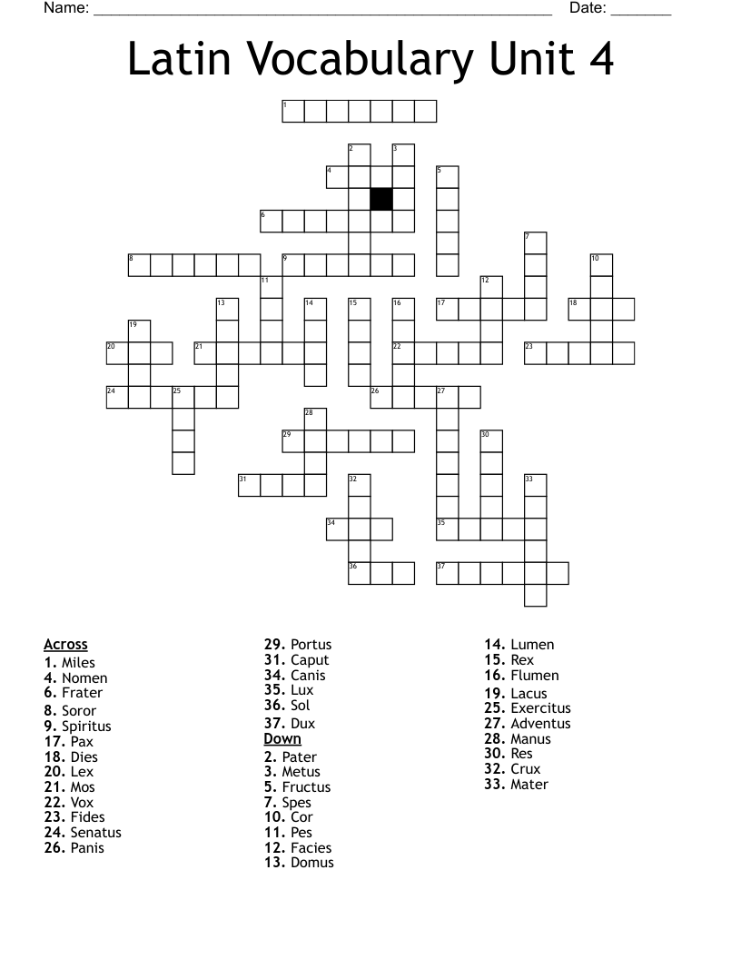 Latin Vocabulary Unit 4 Crossword