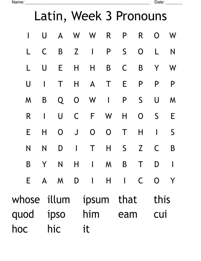 Latin, Week 3 Pronouns Word Search