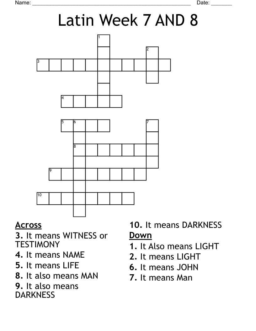 Latin Week 7 AND 8 Crossword