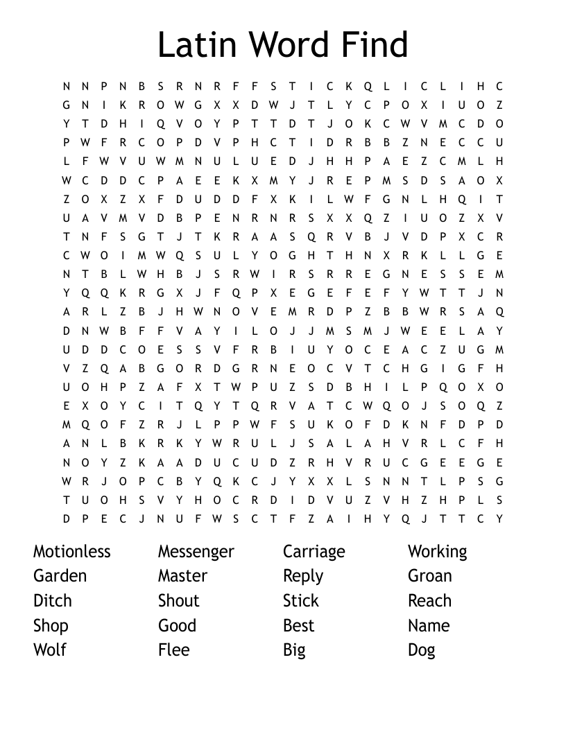 Latin Word Find Word Search