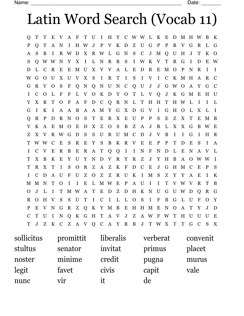 Latin Word Search (Vocab 11) 