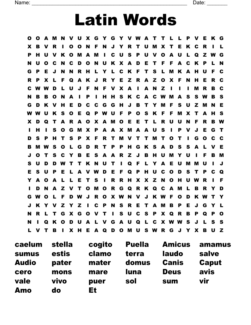 Latin Words Word Search