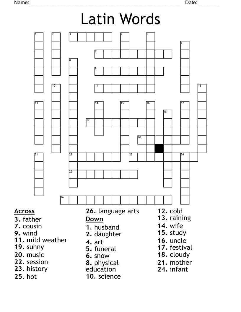 Latin Words Crossword