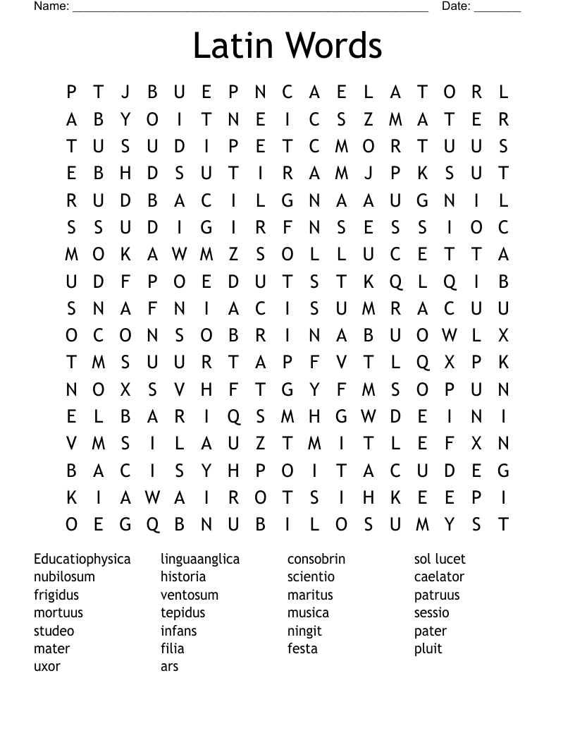 Latin Words Word Search