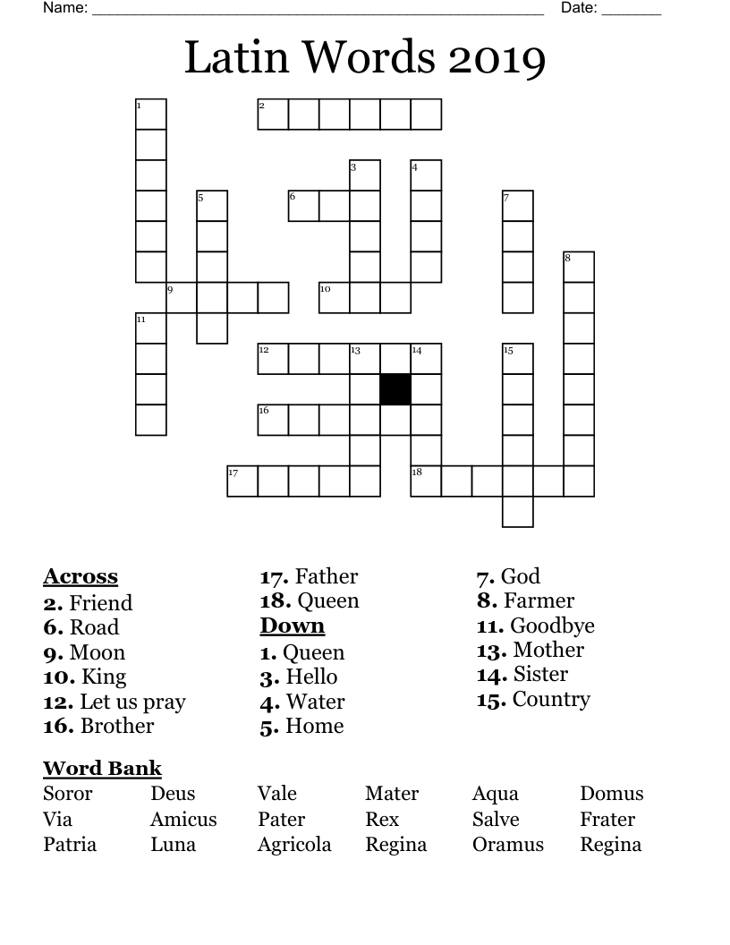 Latin Words 2019 Crossword