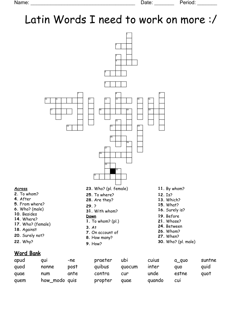 Latin Words I need to work on more :/ Crossword