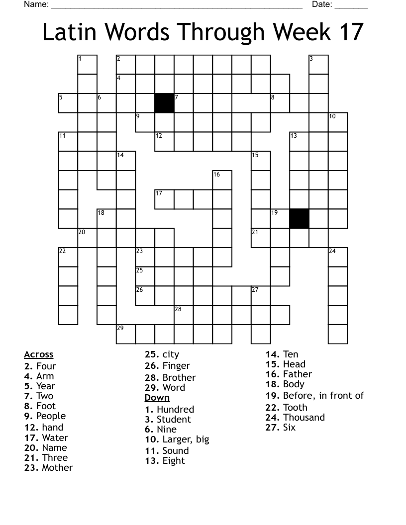 Latin Words Through Week 17 Crossword