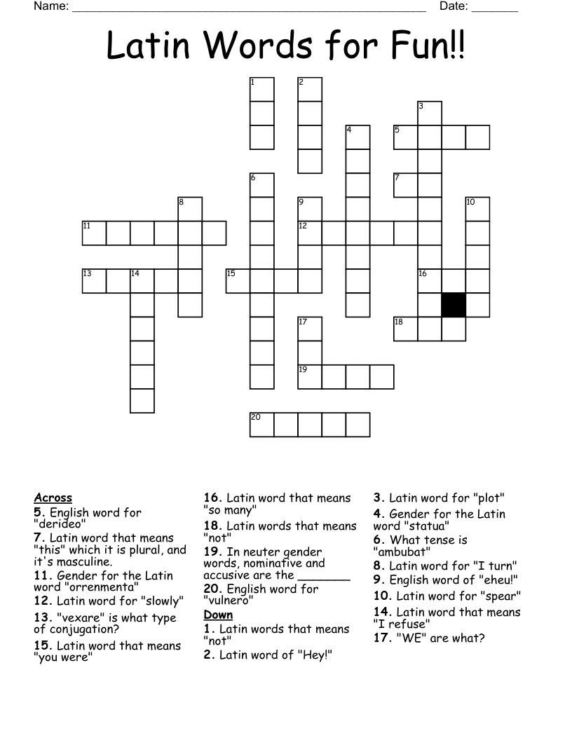 Latin Words for Fun!! Crossword