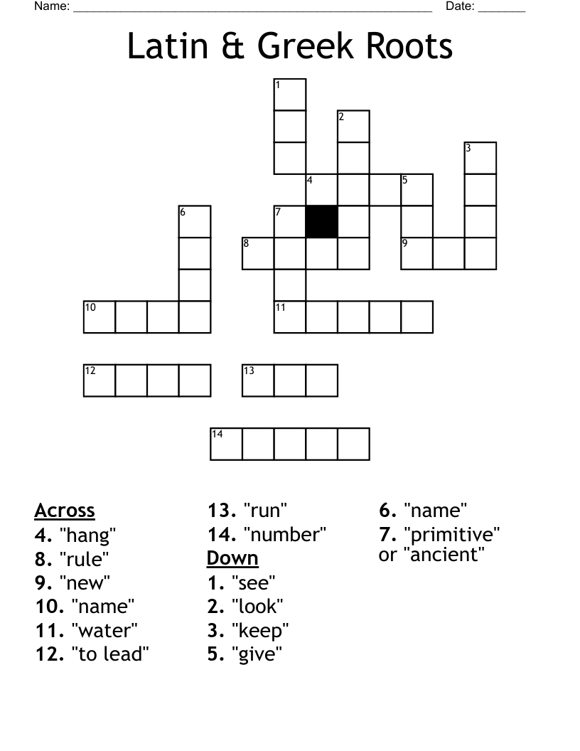 Latin & Greek Roots Crossword