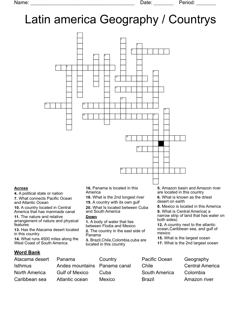 Latin america Geography / Countrys Crossword