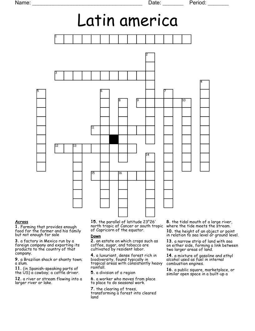 Latin america  Crossword