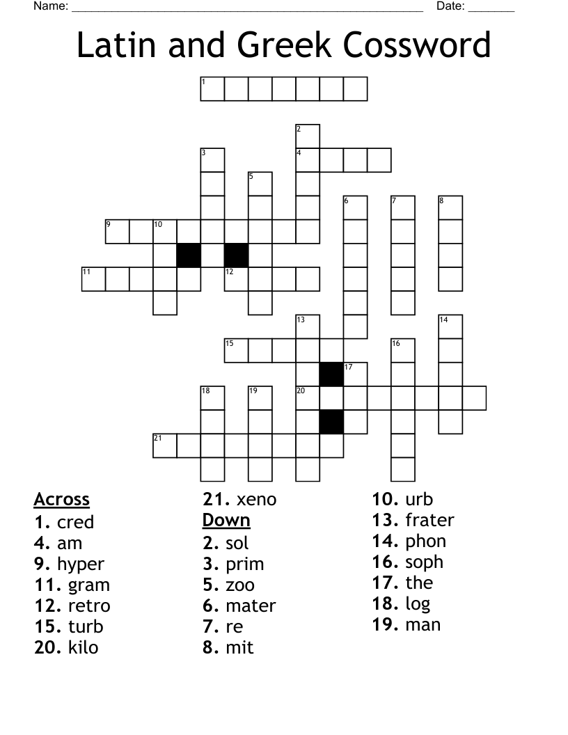 Latin and Greek Cossword Crossword