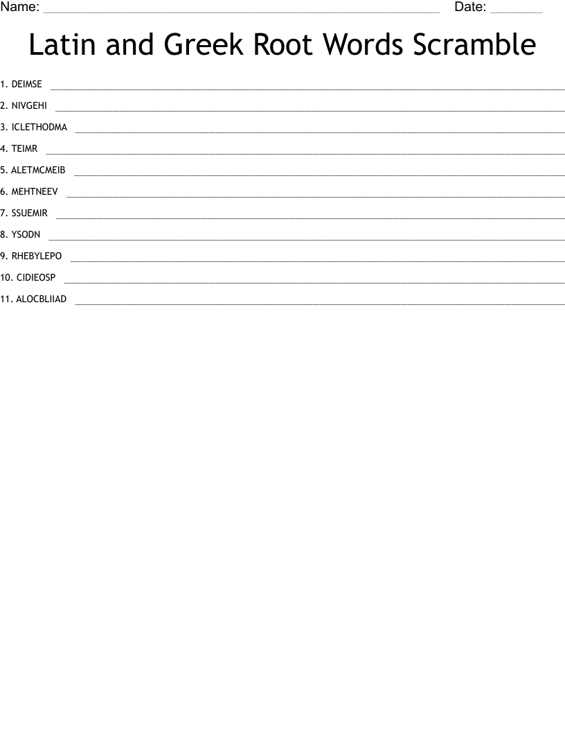 Latin and Greek Root Words Scramble