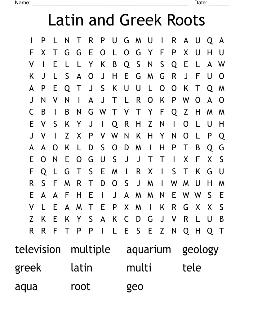 Latin and Greek Roots Word Search