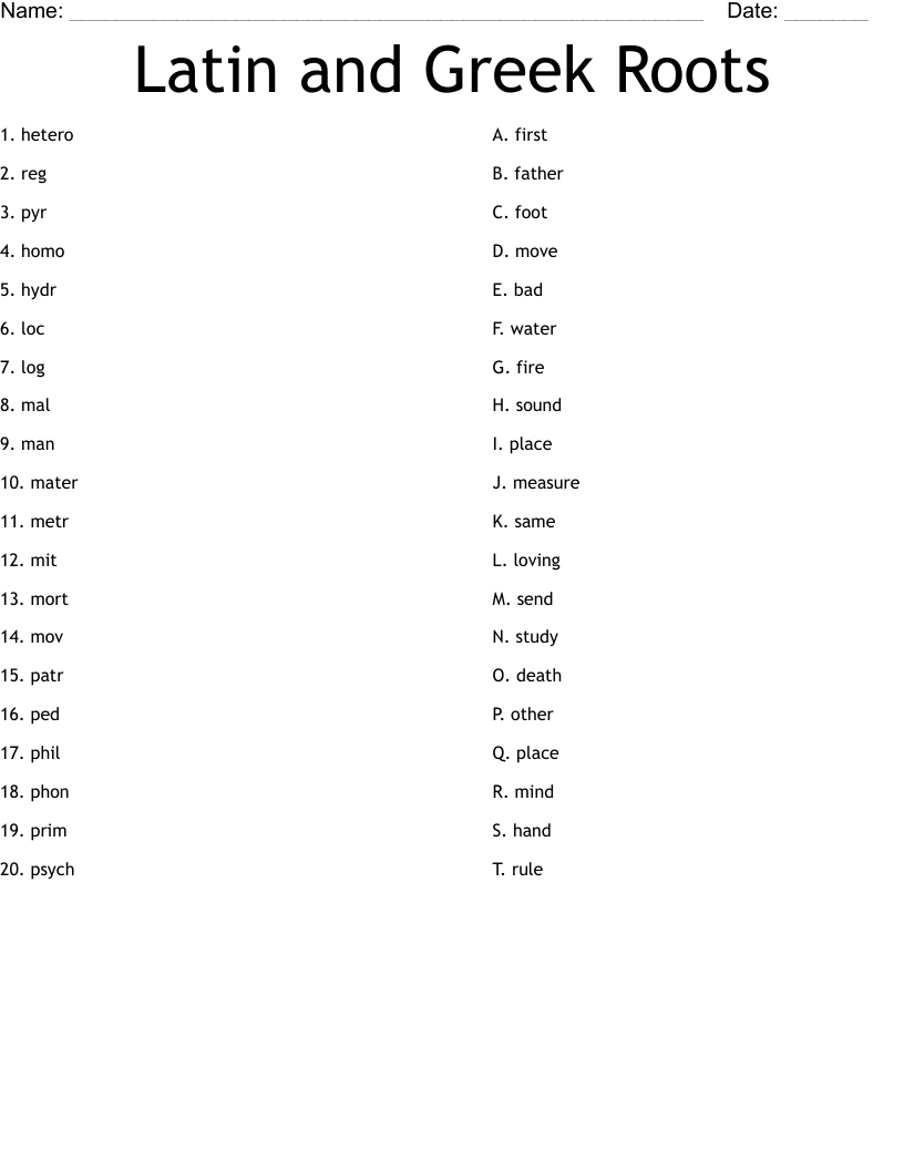 Latin and Greek Roots Worksheet