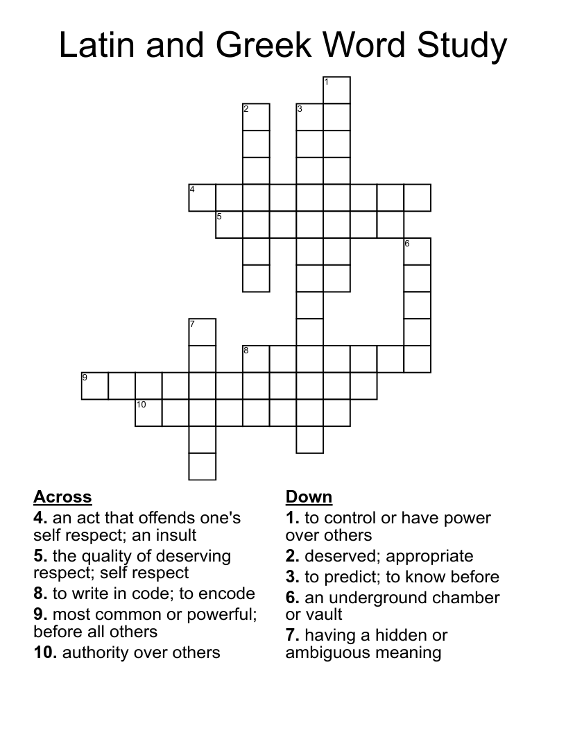 Latin and Greek Word Study Crossword