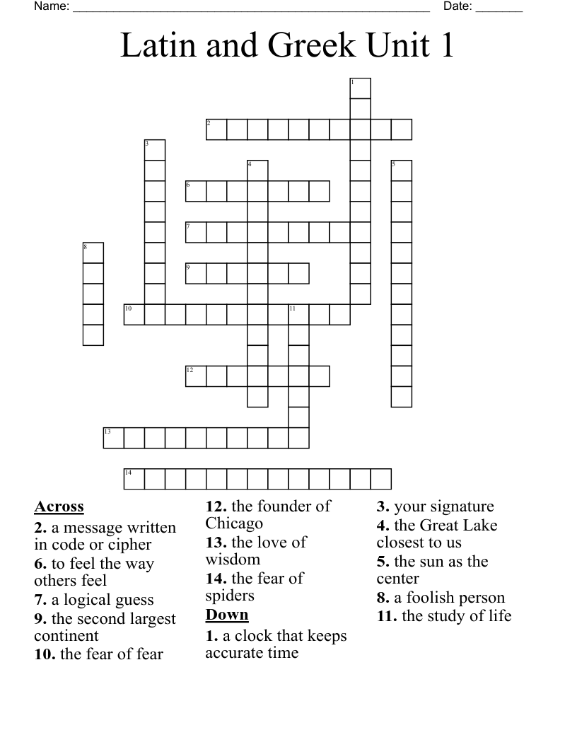 Latin and Greek  Unit 1 Crossword
