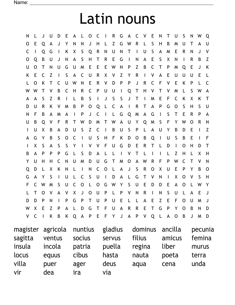 Latin nouns Word Search