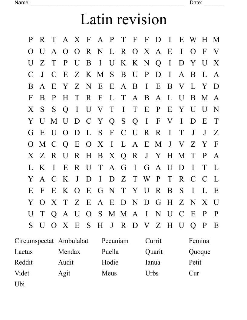 Latin revision Word Search
