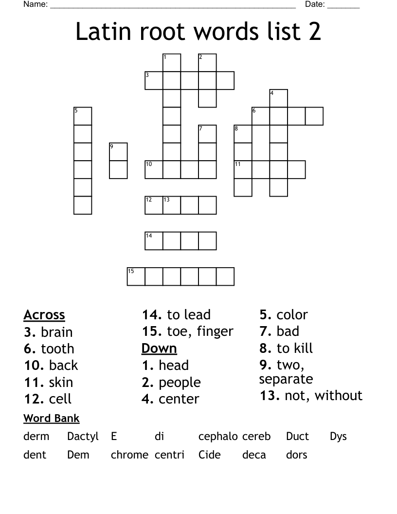Latin root words list 2 Crossword
