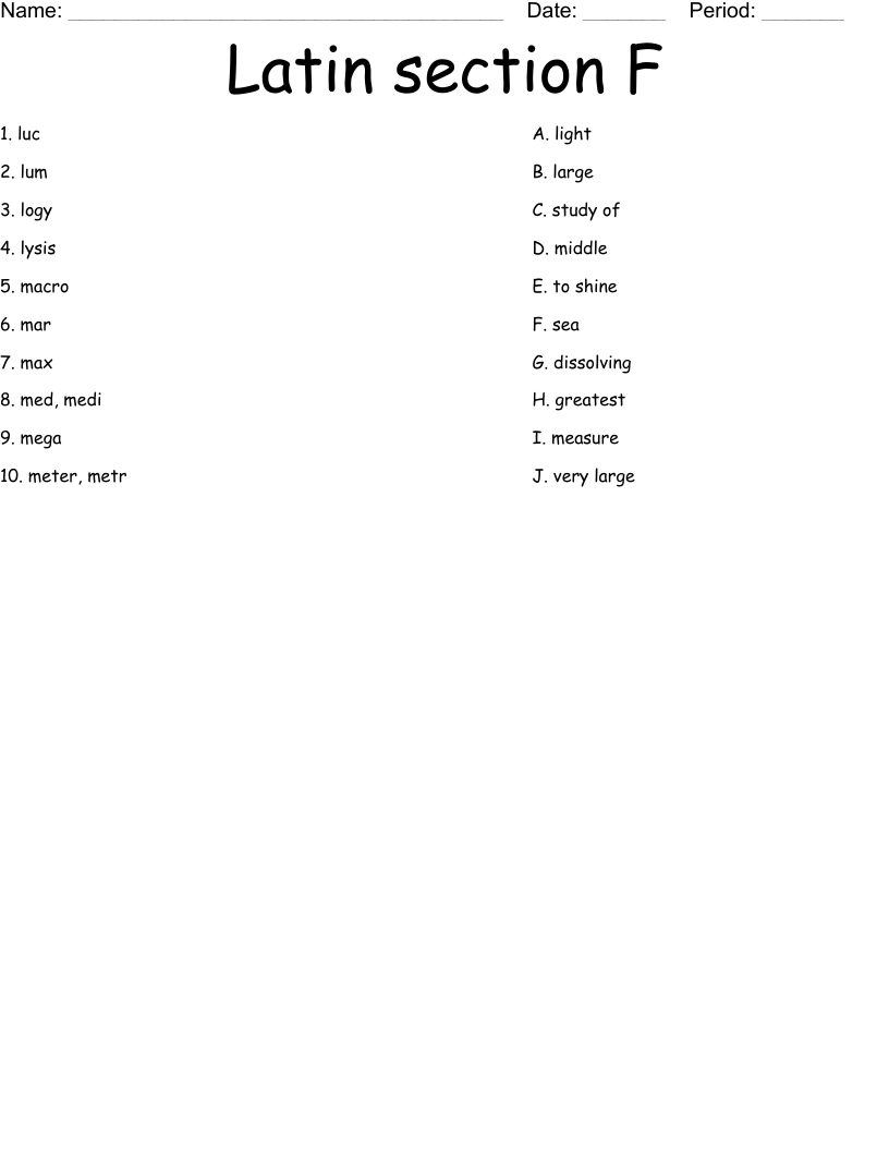 Latin section F Worksheet