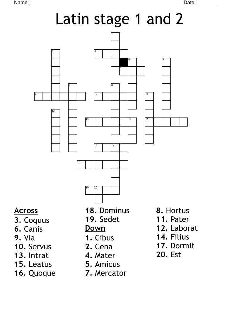 Latin stage 1 and 2  Crossword