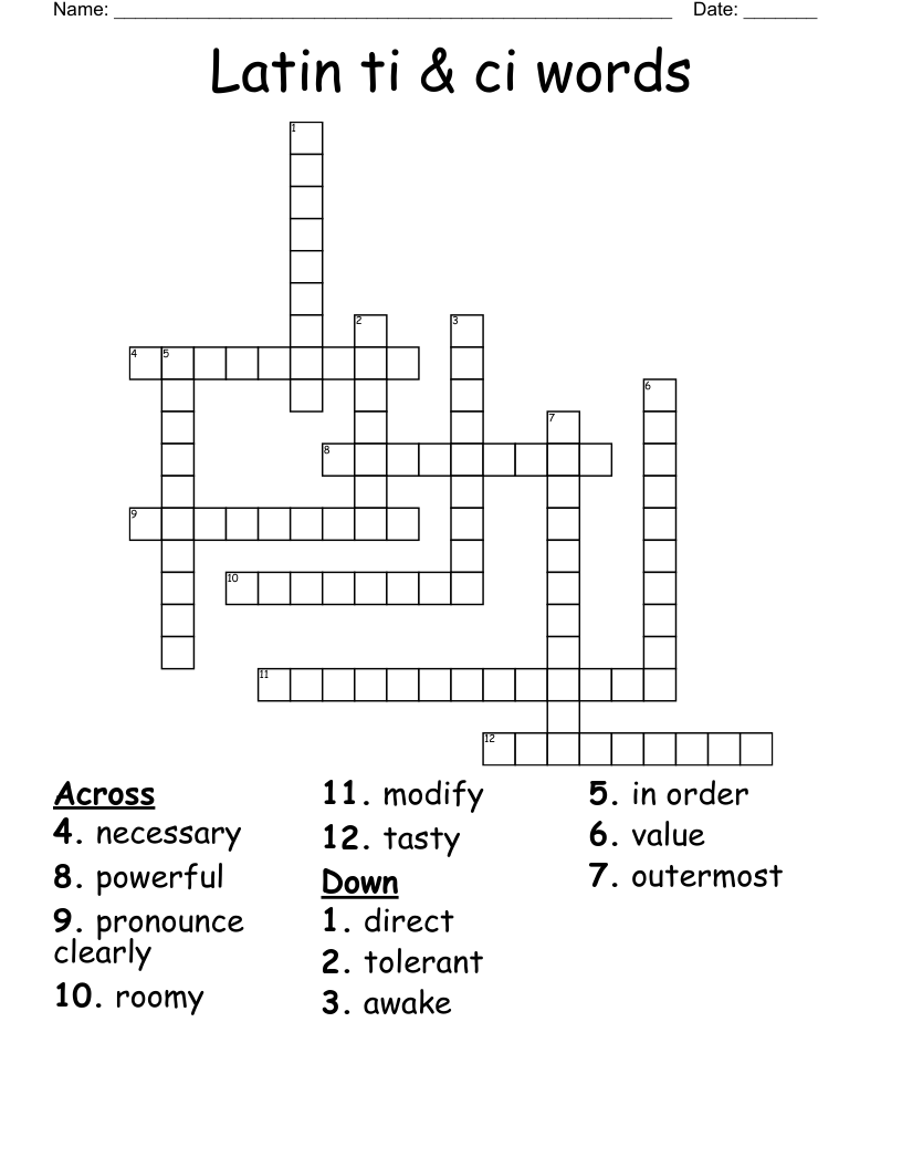 Latin ti & ci words Crossword
