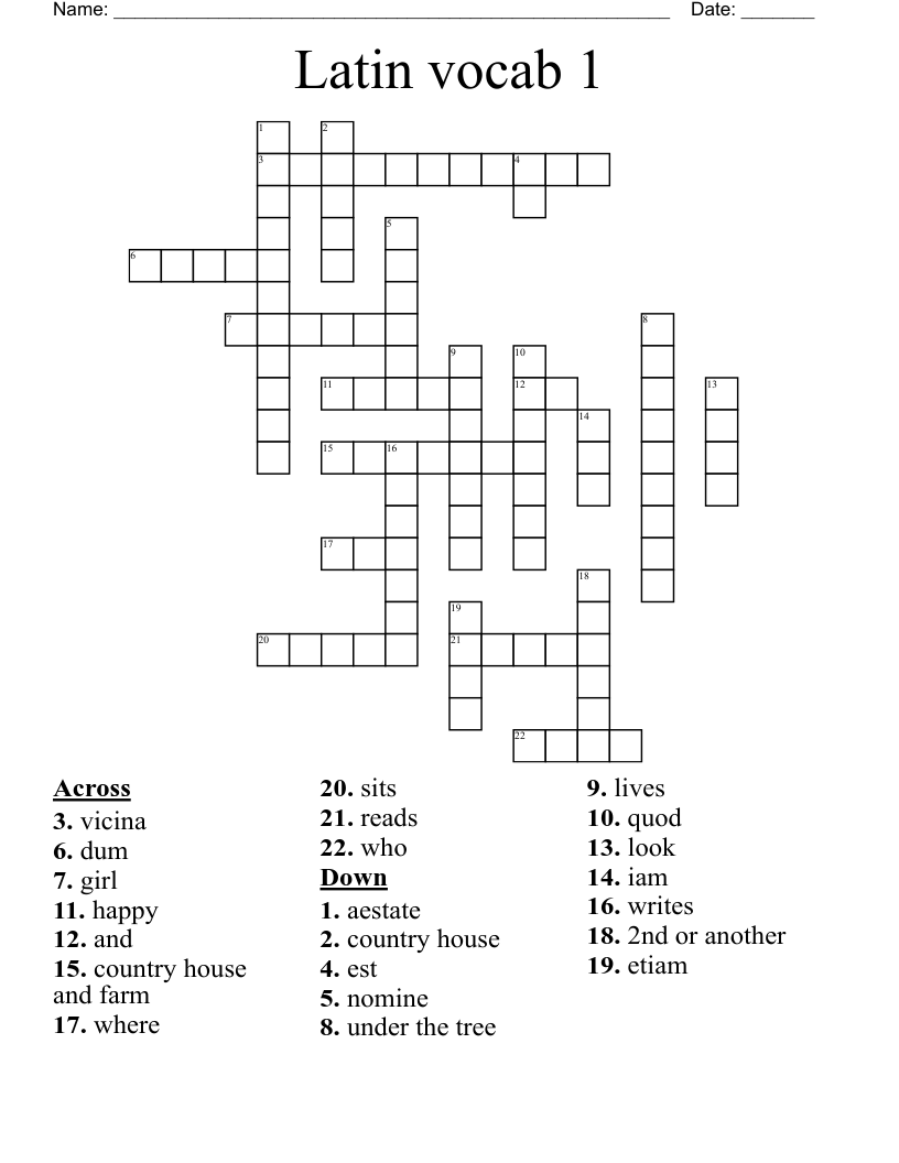 Latin vocab 1  Crossword