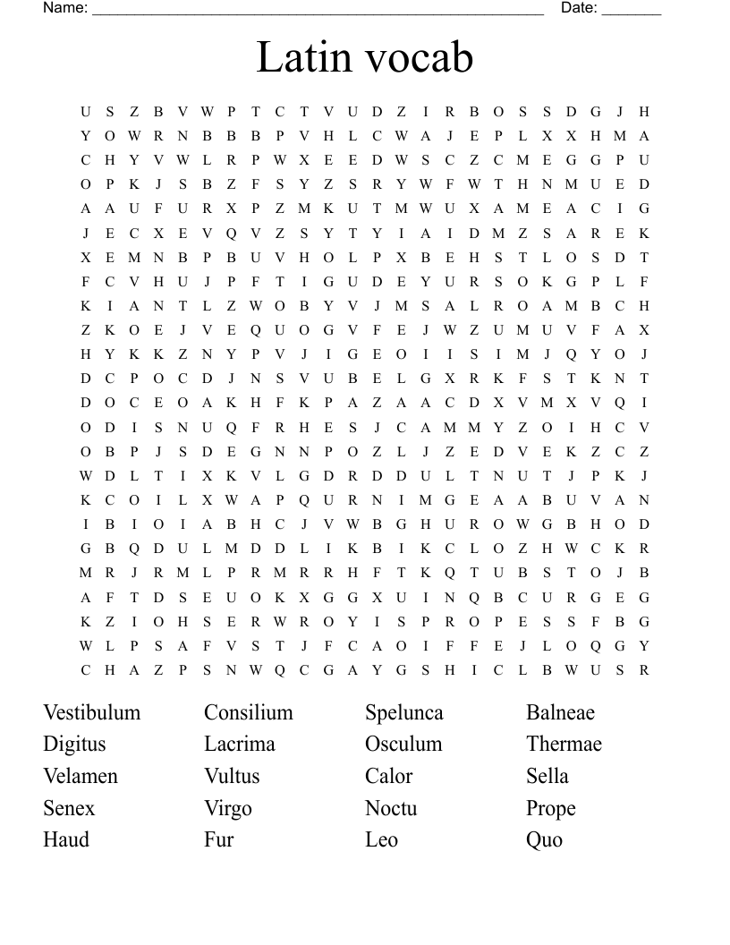 Latin vocab Word Search