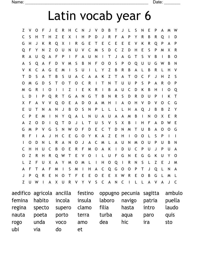 Latin vocab year 6 Word Search