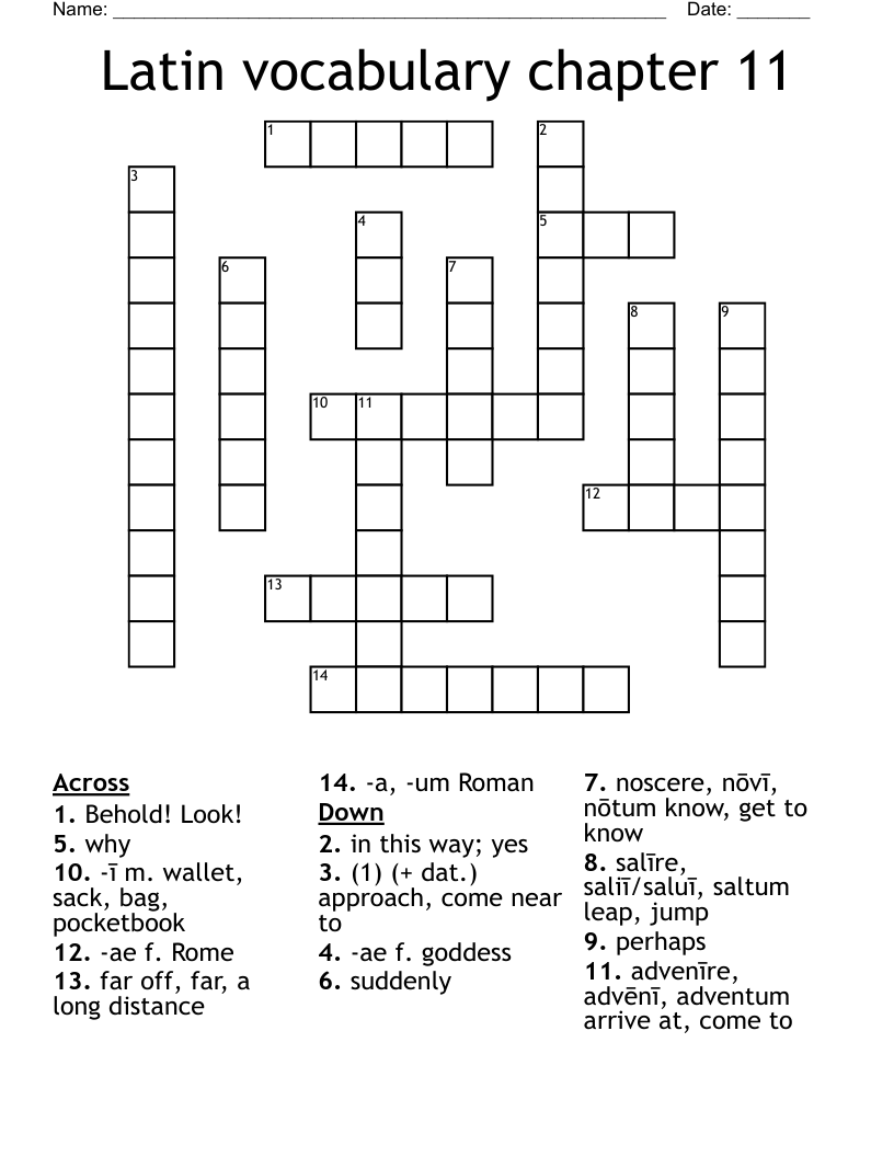 Latin vocabulary chapter 11  Crossword