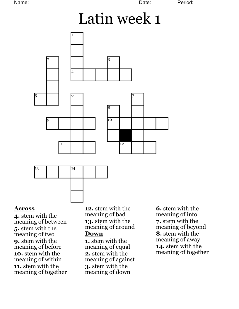 Latin week 1 Crossword