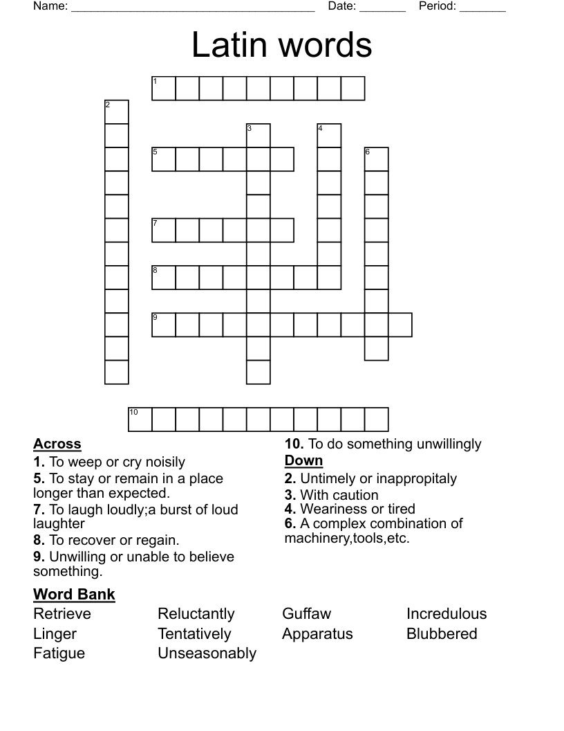 Latin words Crossword